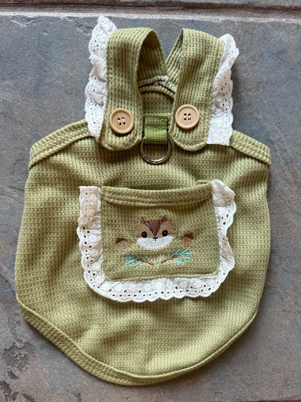 Cottagecore Squirrel Embroidered Dog or Cat Harness Vest - Sage Green XS